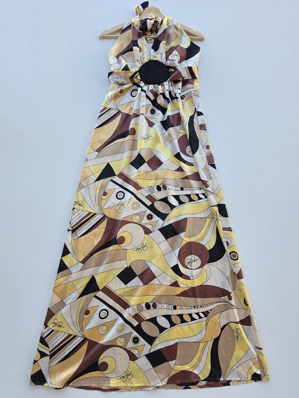 Vintage Y2K Baby Phat Satin Halter Abstract Print Maxi Dress